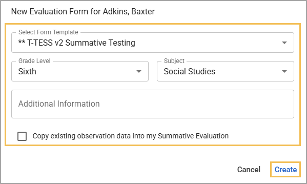New summative document for social studies, including grade level and template selection options.